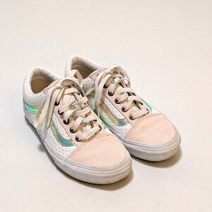 Vans Unisex Old Skool Shoes Pastel Pink Shiny Rainbow Sneakers Women's Size 7.5